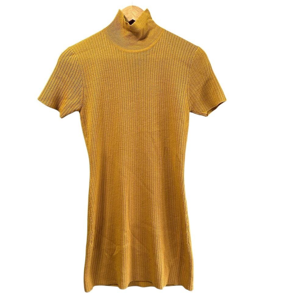 J.Crew Sweater Dress Womens Medium Mustard Yellow 100% Merino Wool Ribbed Mini